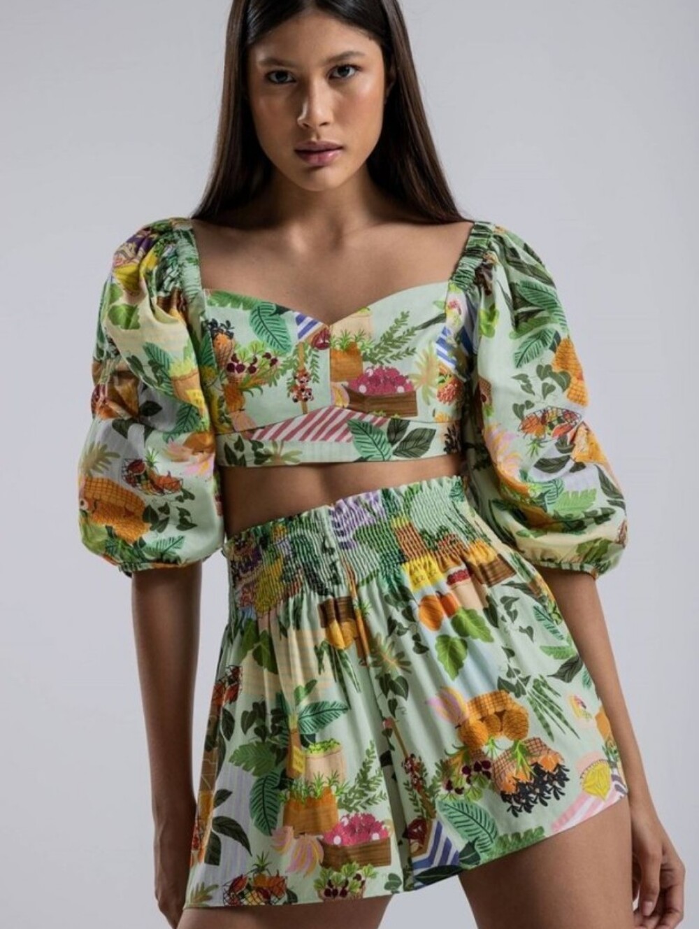 Simons Lez a Lez 'Colorful Market' Crop Top + Shorts Set Size L NWOT